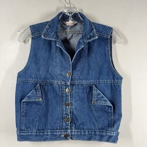 Vintage Sunset Blues Chic by h.i.s Blue Denim Shirt Vest Juniors Made USA Sz L
